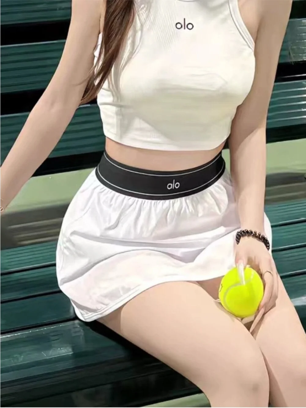 ALO Yoga White Skort with Black Elastic Waistband